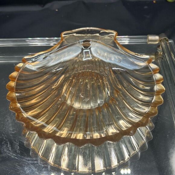 Vintage Jeannette Glass Company Amberglo Marigold Carnival Glass Shell Dish - Picture 8 of 10